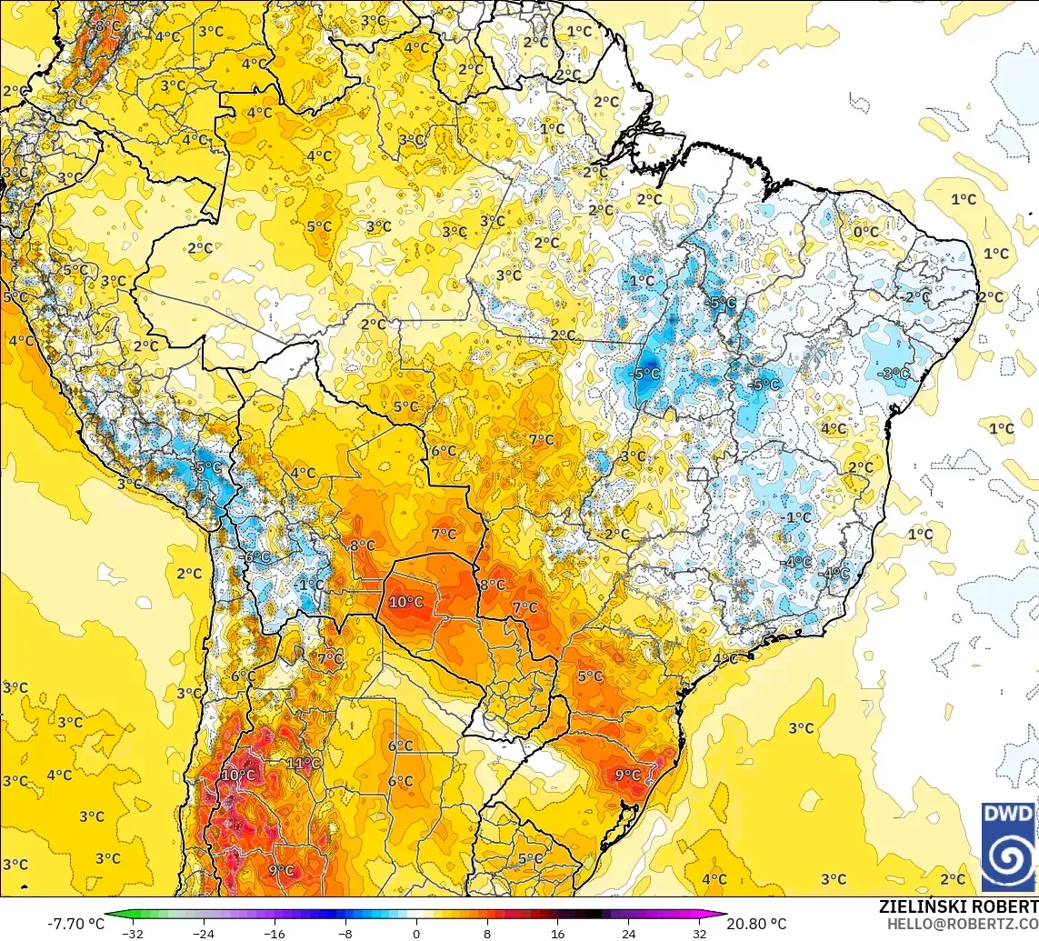 ICON modelo - Brasil, Anomalía de temperatura a 2 m