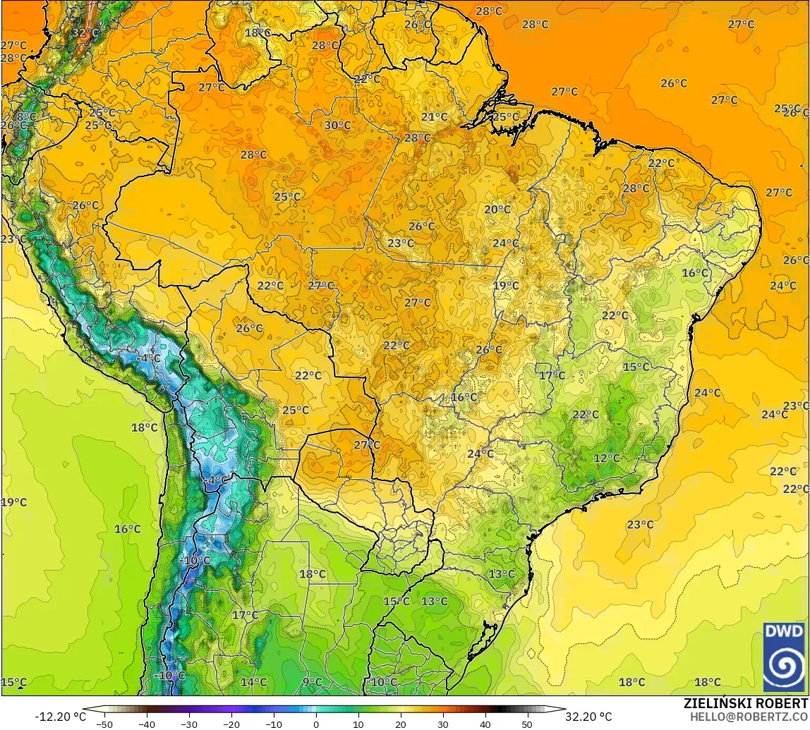 ICON modelo - Brasil, Temperatura a 2 m