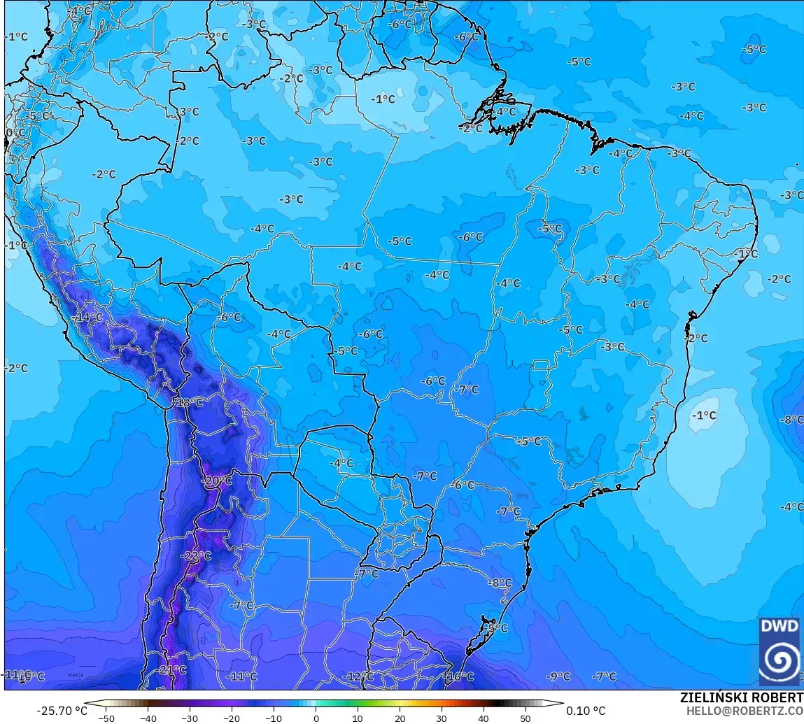 ICON modelo - Brasil, Temperatura a 500 hPa