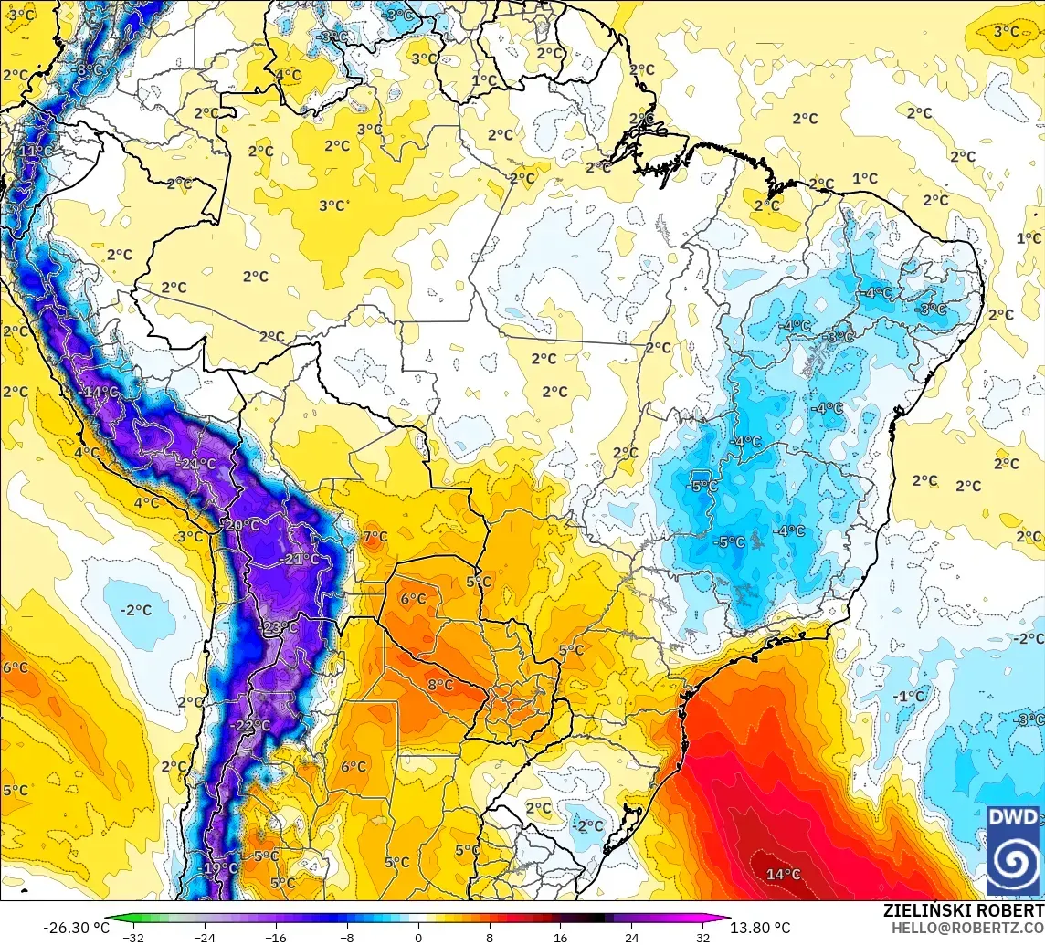 ICON modelo - Brasil, Anomalía de temperatura a 850 hPa