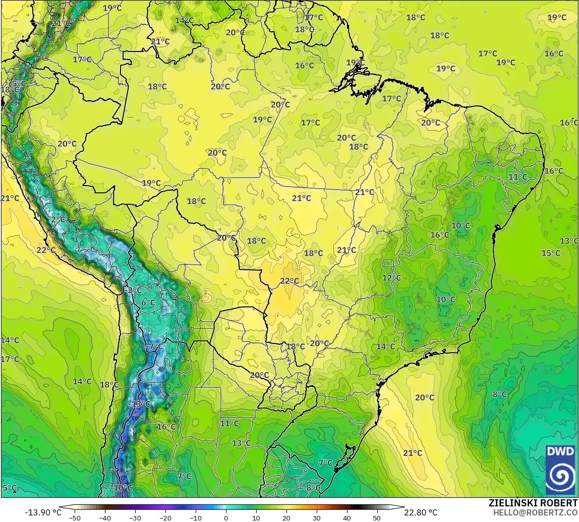 ICON modelo - Brasil, Temperatura a 850 hPa