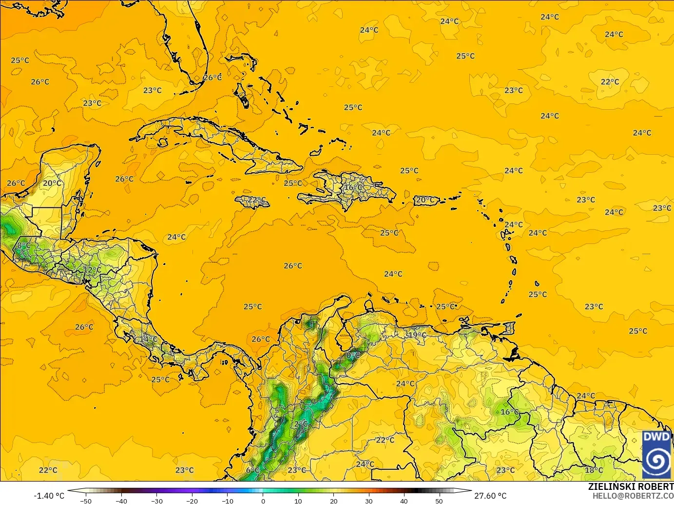 ICON modelo - Caribe, Punto de rocío a 2 m