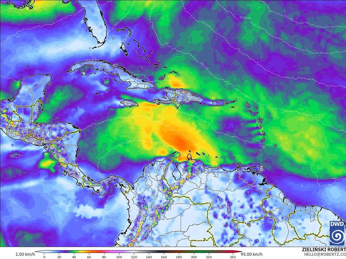 ICON modelo - Caribe, Ráfagas de Viento Máximas