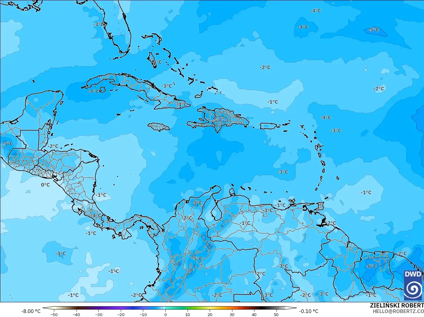 ICON modelo - Caribe, Temperatura a 500 hPa