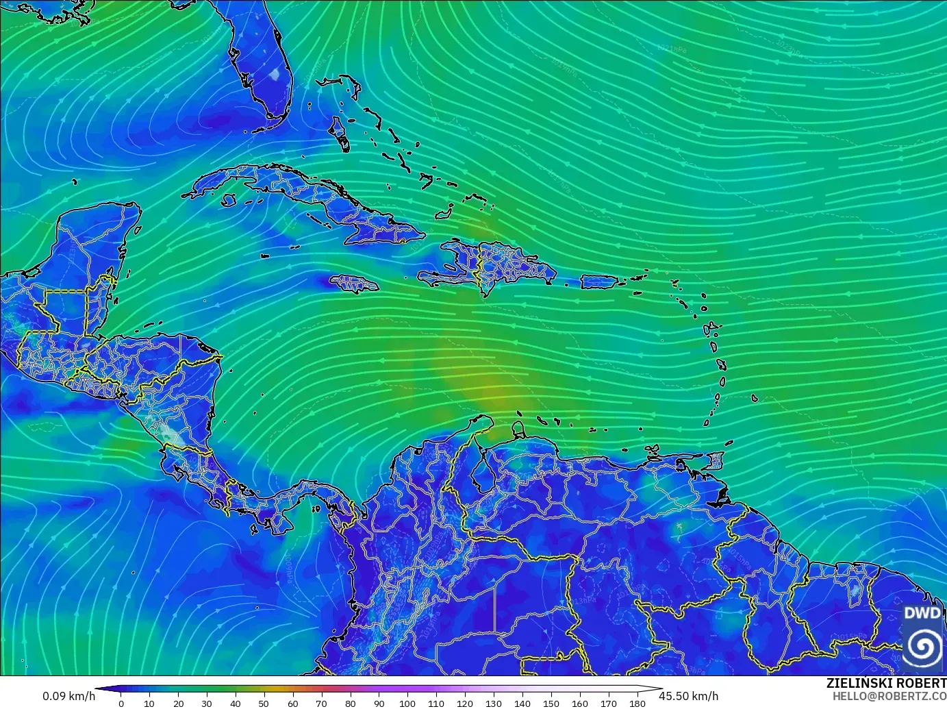 ICON modelo - Caribe, Viento a 10 m