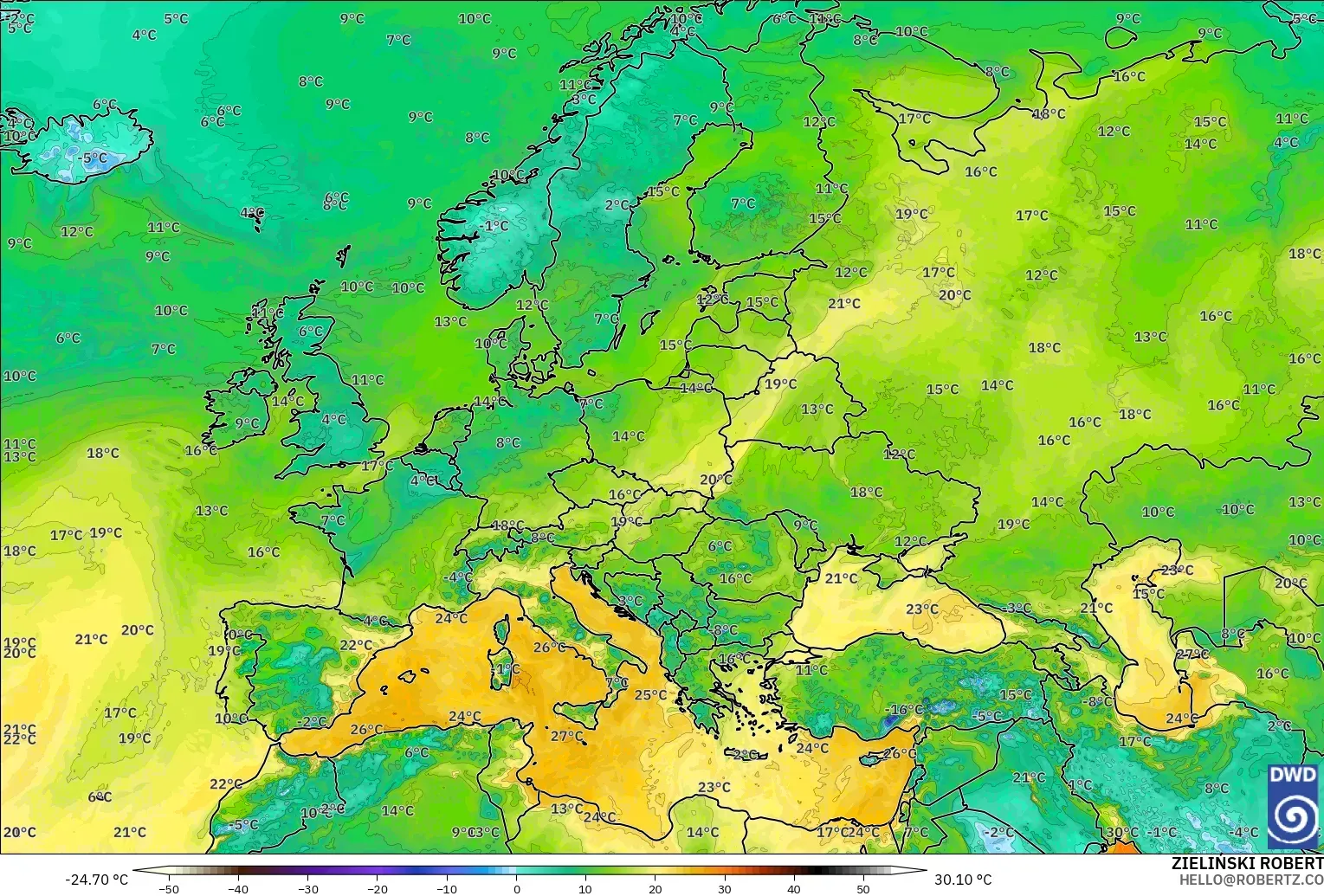 ICON modelo - Europa, Punto de rocío a 2 m