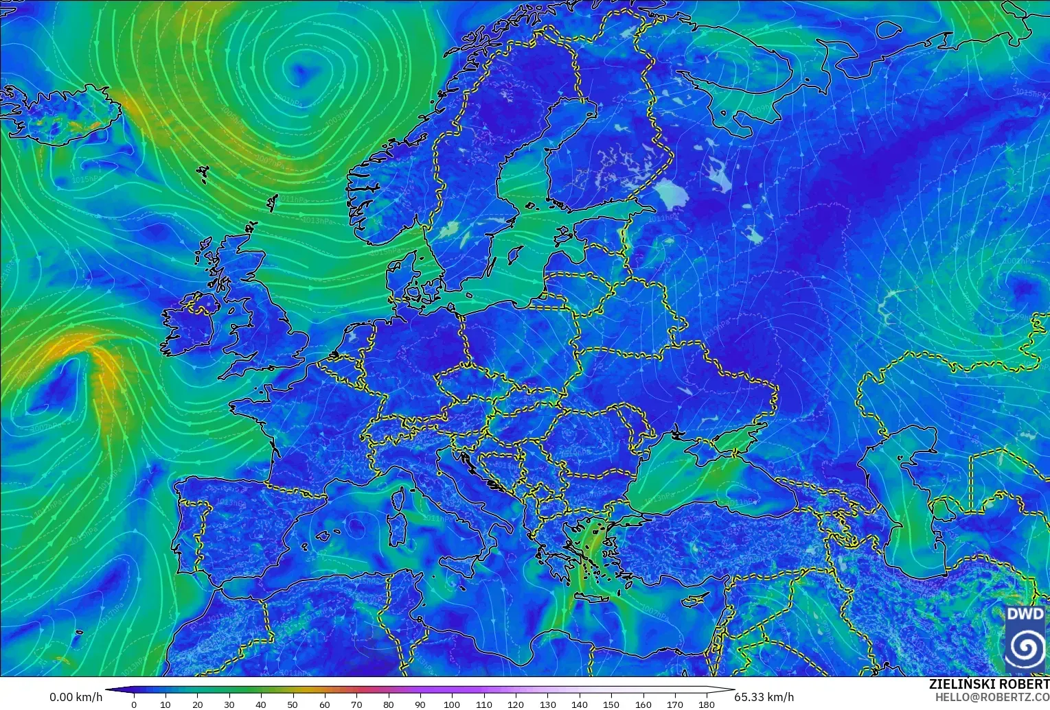 ICON modelo - Europa, Viento a 10 m