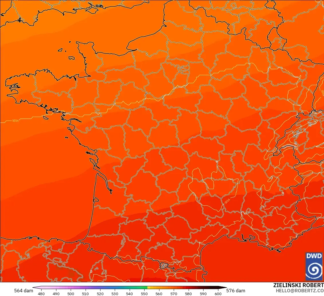 ICON modelo - Francia, Altura geopotencial a 500 hPa
