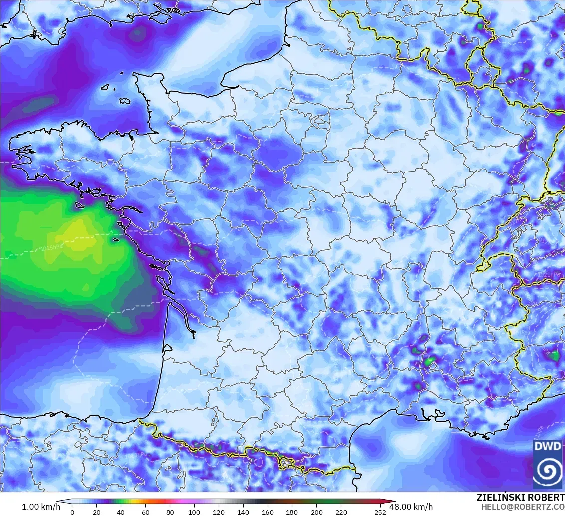 ICON modelo - Francia, Ráfagas de viento
