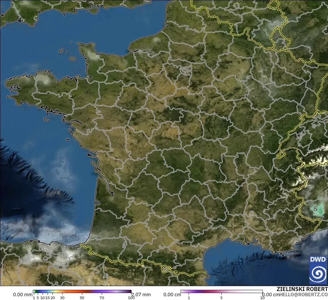 ICON modelo - Francia, Precipitación, nubes y presión