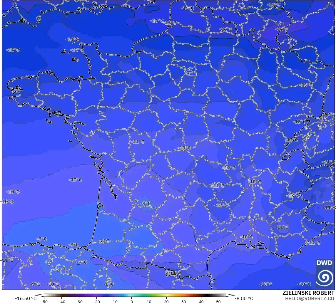 ICON modelo - Francia, Temperatura a 500 hPa