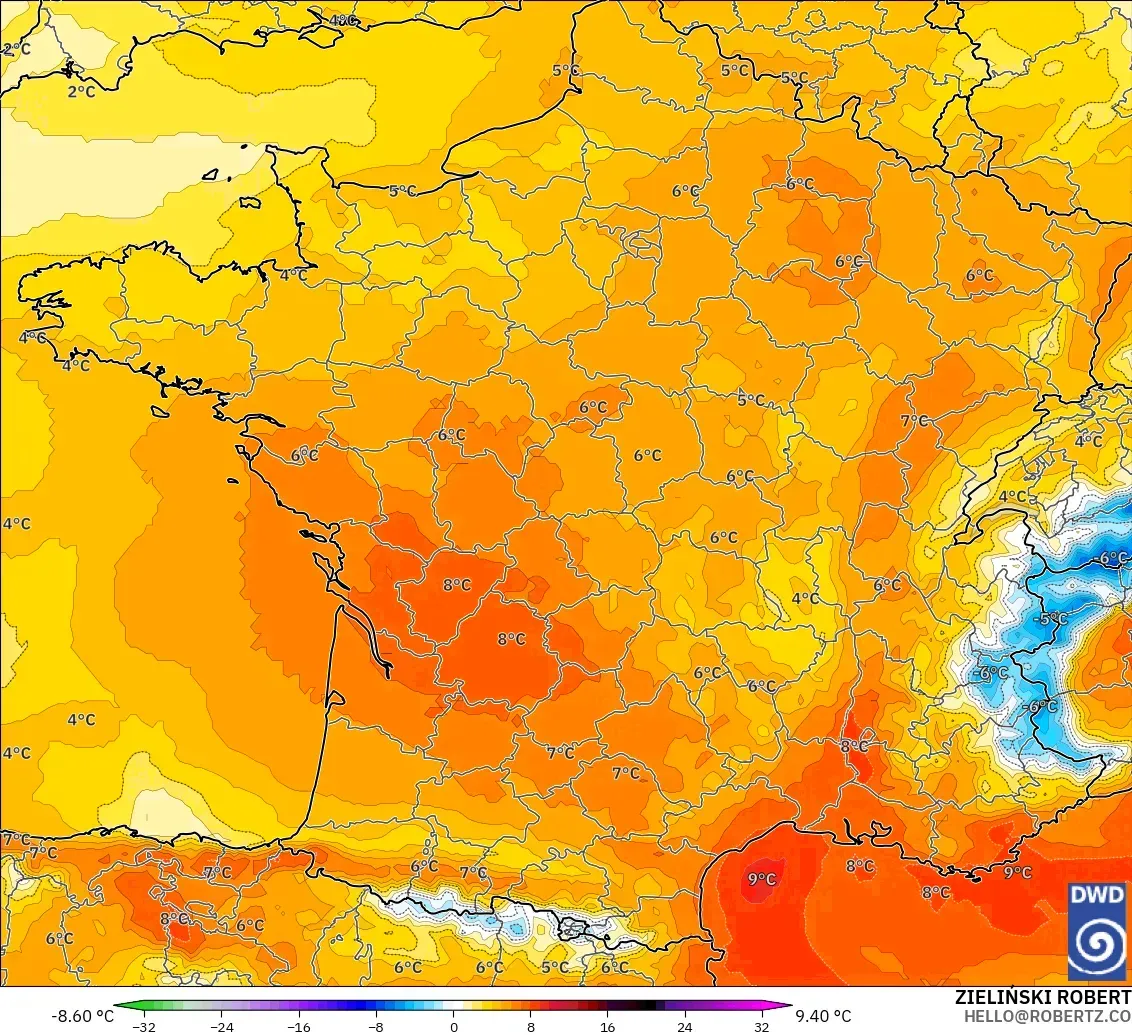ICON modelo - Francia, Anomalía de temperatura a 850 hPa