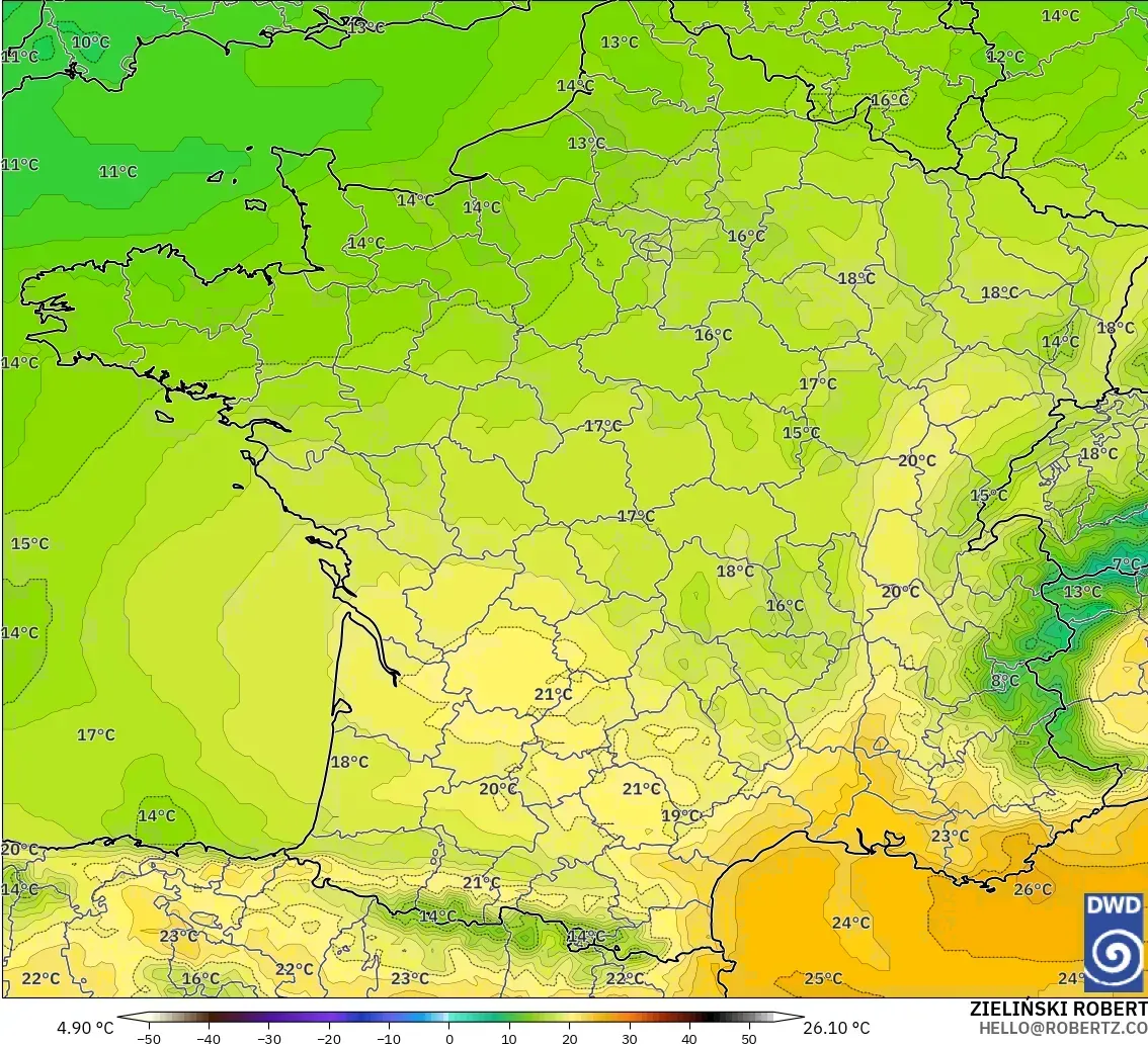 ICON modelo - Francia, Temperatura a 850 hPa