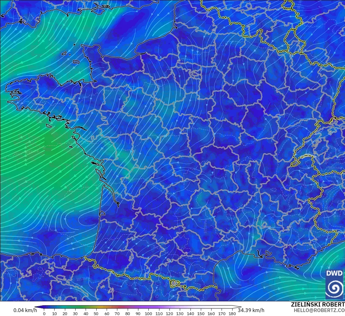 ICON modelo - Francia, Viento a 10 m