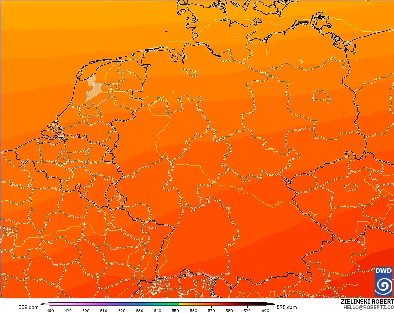 ICON modelo - Alemania, Altura geopotencial a 500 hPa