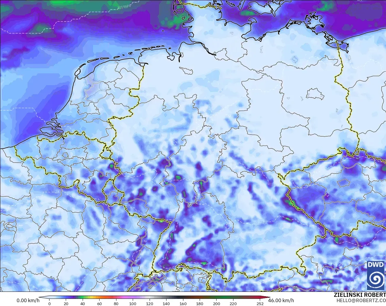 ICON modelo - Alemania, Ráfagas de viento