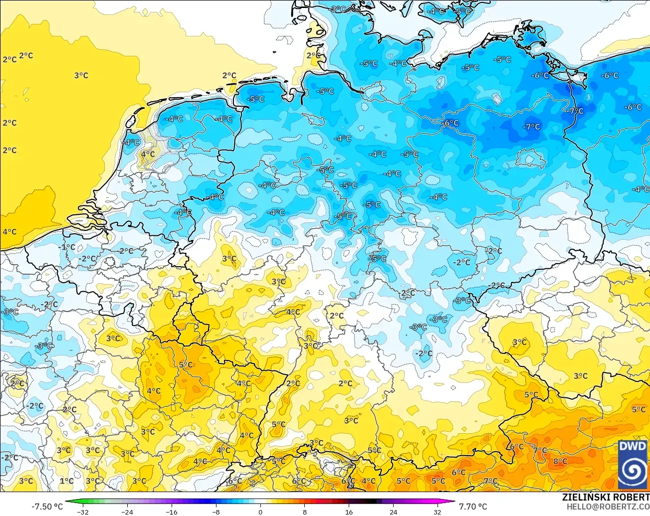ICON modelo - Alemania, Anomalía de temperatura a 2 m