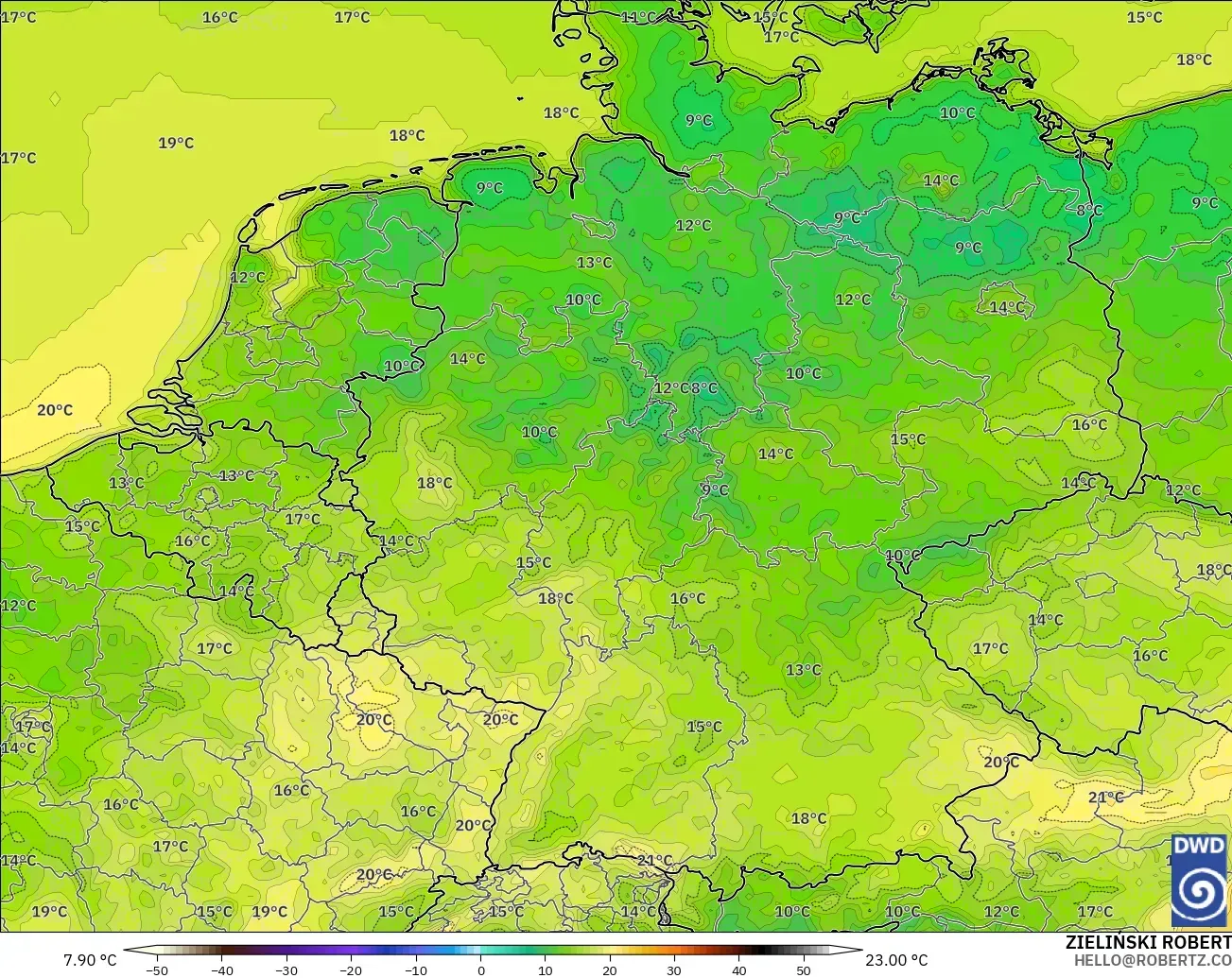 ICON modelo - Alemania, Temperatura a 2 m