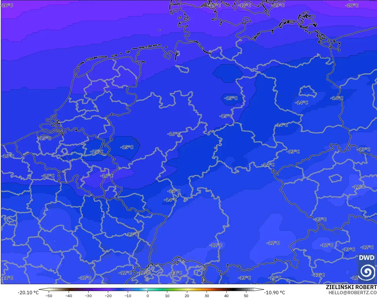 ICON modelo - Alemania, Temperatura a 500 hPa