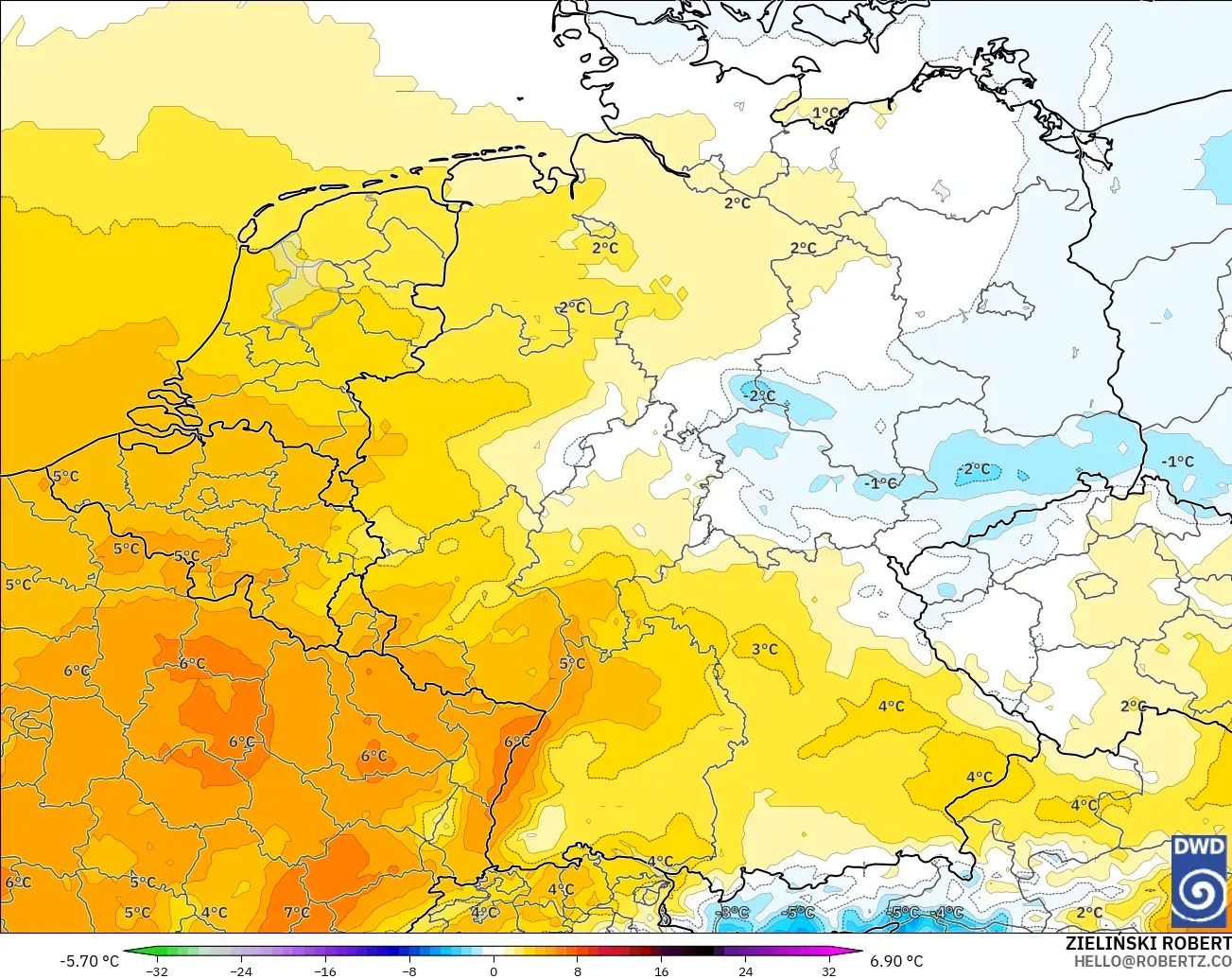 ICON modelo - Alemania, Anomalía de temperatura a 850 hPa