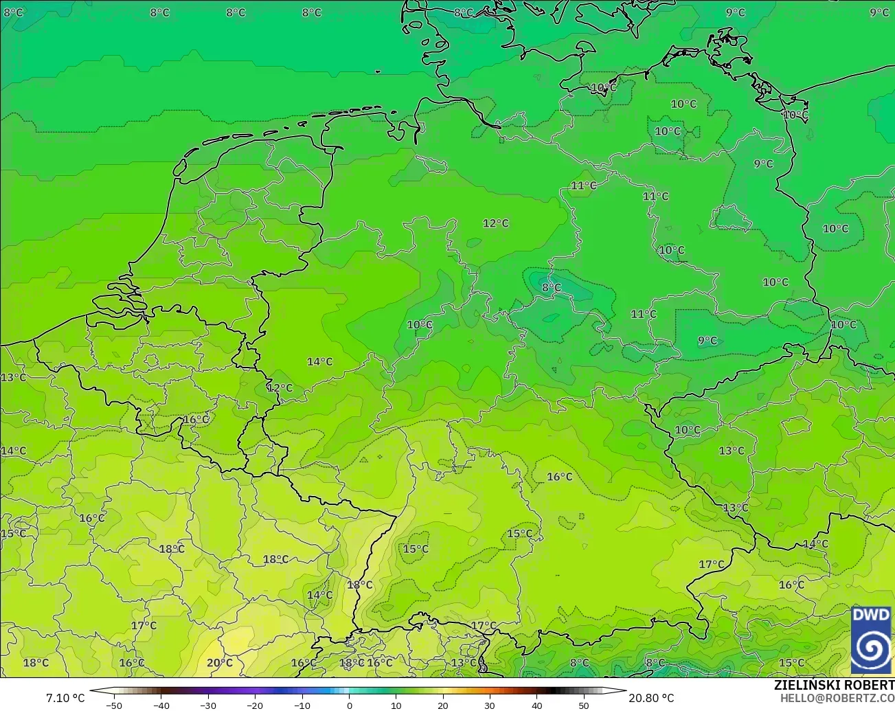 ICON modelo - Alemania, Temperatura a 850 hPa
