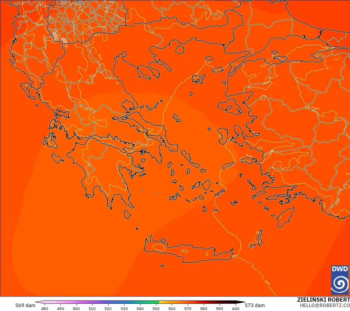 ICON modelo - Grecia, Altura geopotencial a 500 hPa
