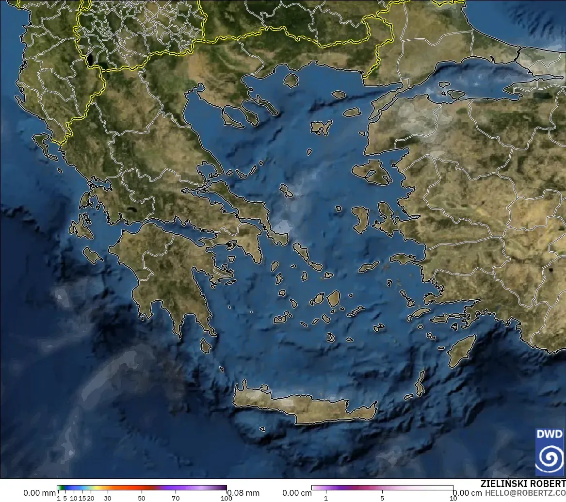 ICON modelo - Grecia, Precipitación, nubes y presión