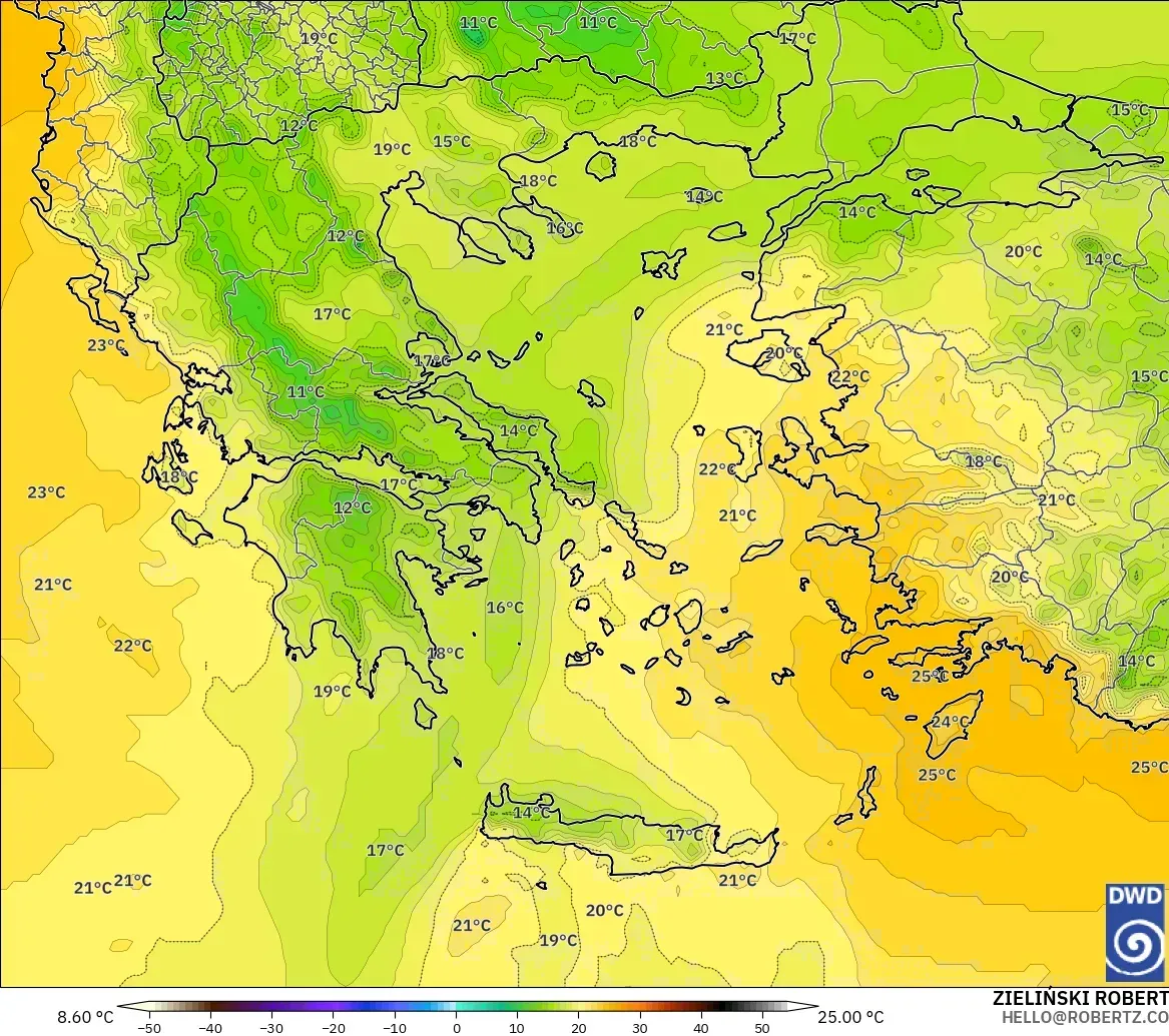 ICON modelo - Grecia, Temperatura a 850 hPa