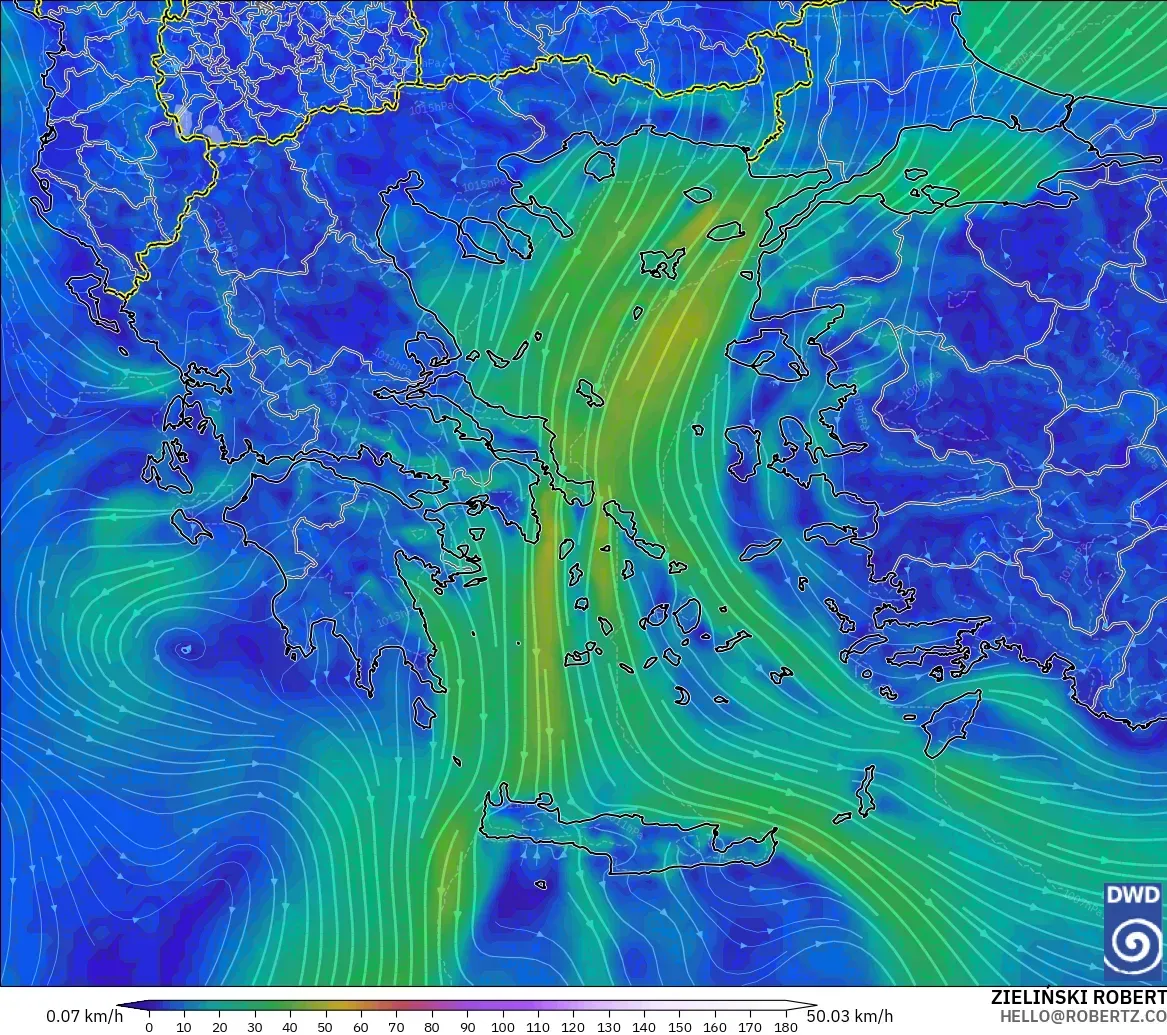 ICON modelo - Grecia, Viento a 10 m