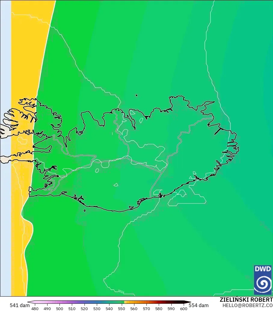 ICON modelo - Islandia, Altura geopotencial a 500 hPa