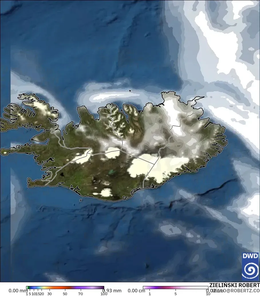 ICON modelo - Islandia, Precipitación, nubes y presión