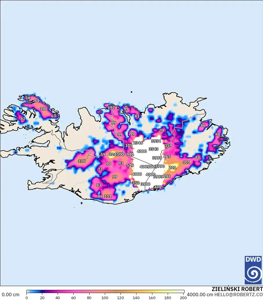 ICON modelo - Islandia, Profundidad de nieve