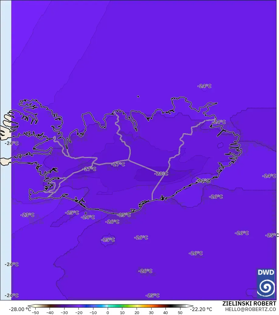 ICON modelo - Islandia, Temperatura a 500 hPa