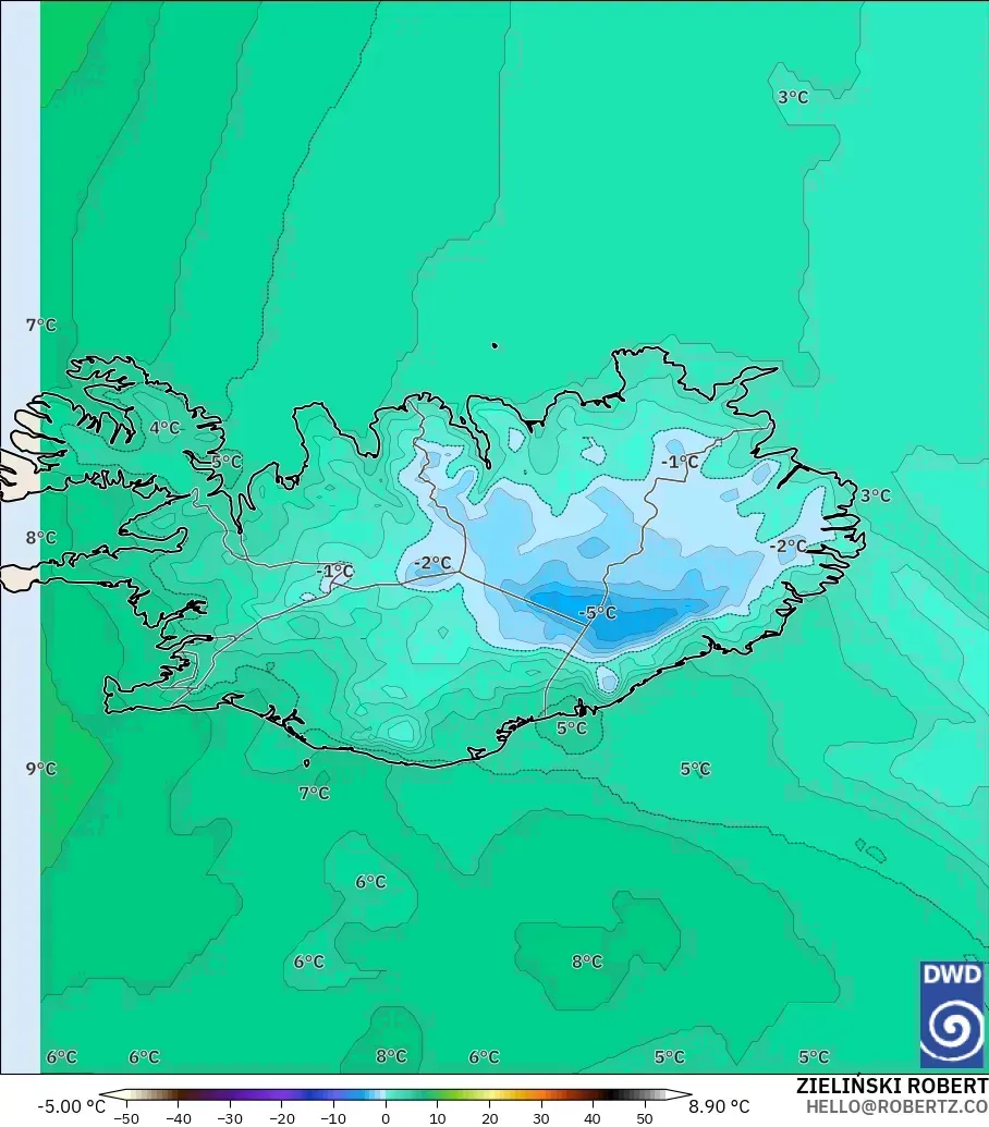 ICON modelo - Islandia, Temperatura a 850 hPa