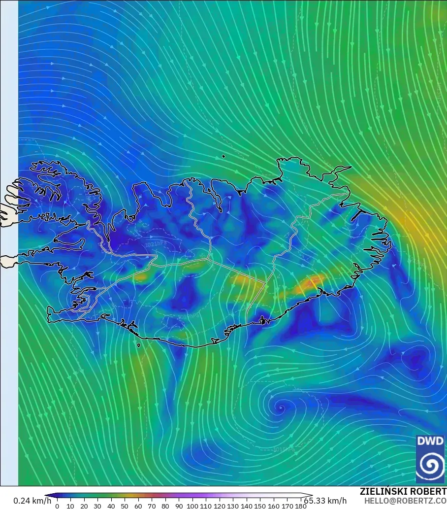 ICON modelo - Islandia, Viento a 10 m