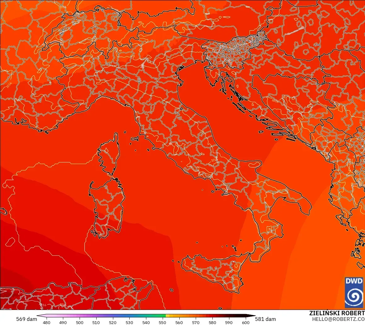 ICON modelo - Italia, Altura geopotencial a 500 hPa