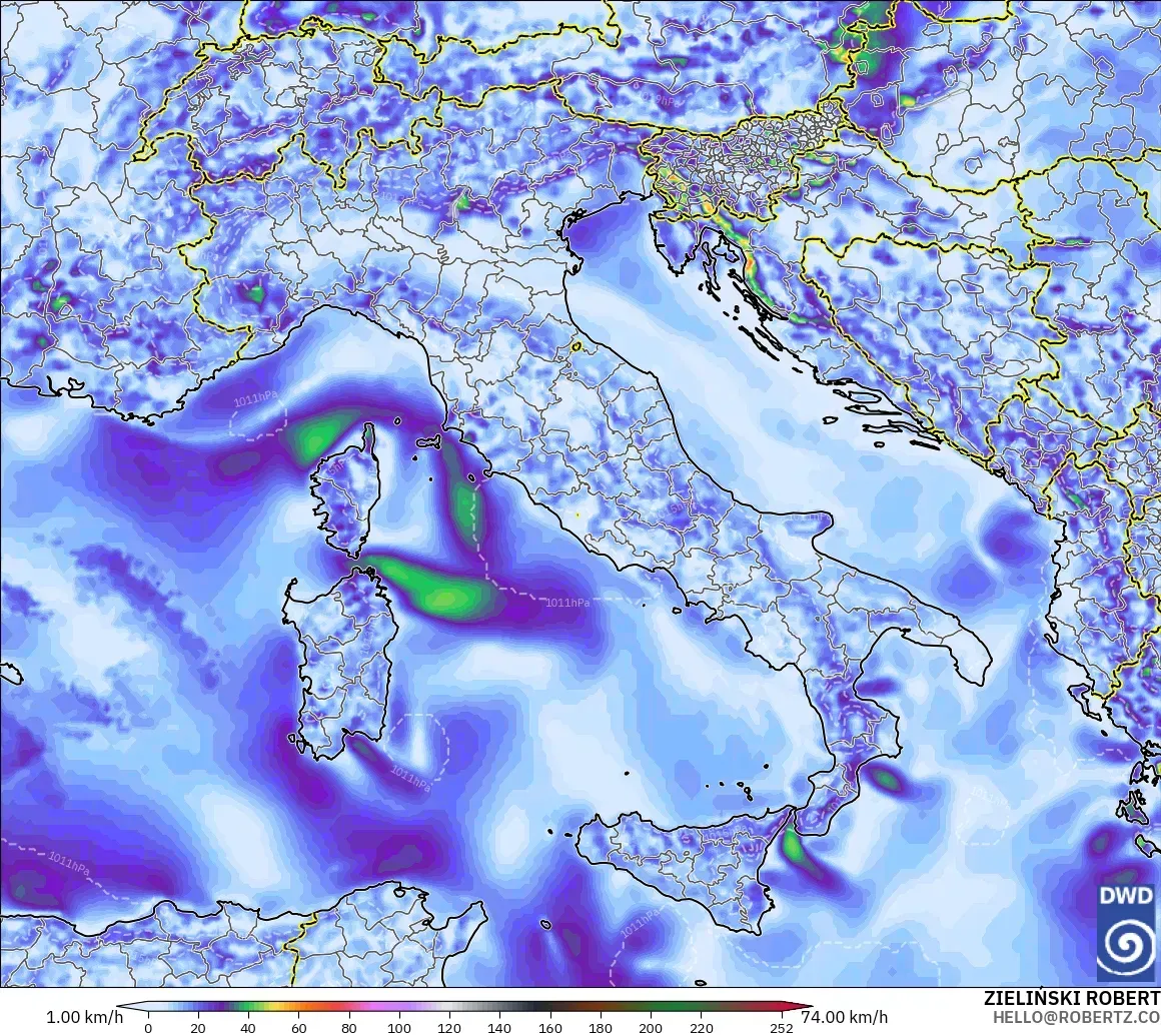 ICON modelo - Italia, Ráfagas de Viento Máximas