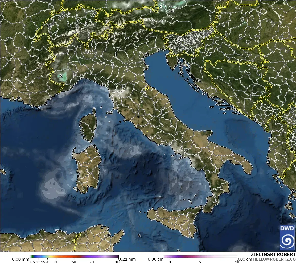 ICON modelo - Italia, Precipitación, nubes y presión