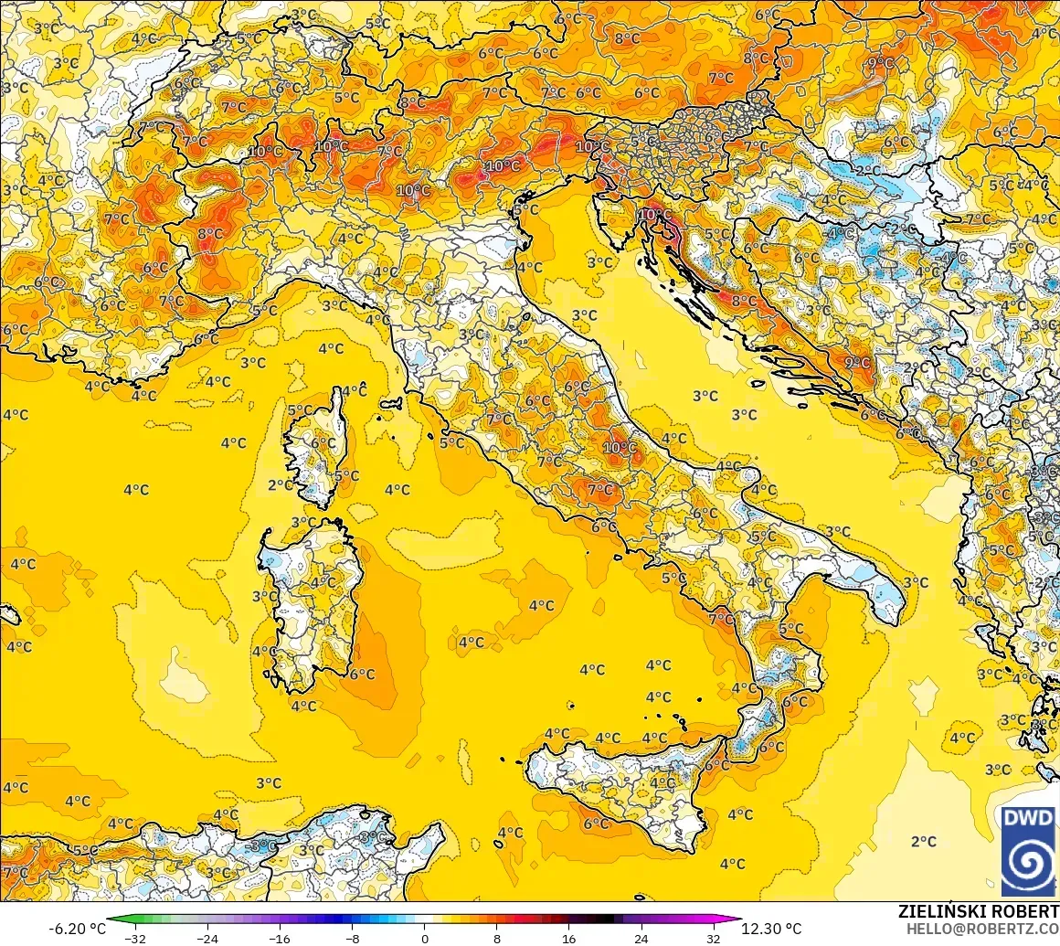 ICON modelo - Italia, Anomalía de temperatura a 2 m