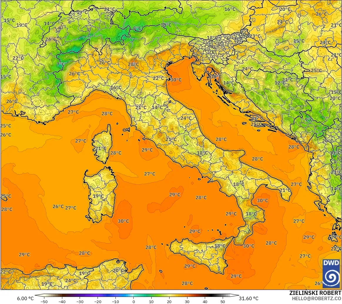 ICON modelo - Italia, Temperatura a 2 m