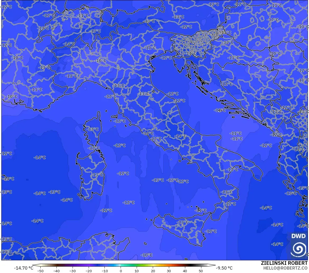 ICON modelo - Italia, Temperatura a 500 hPa