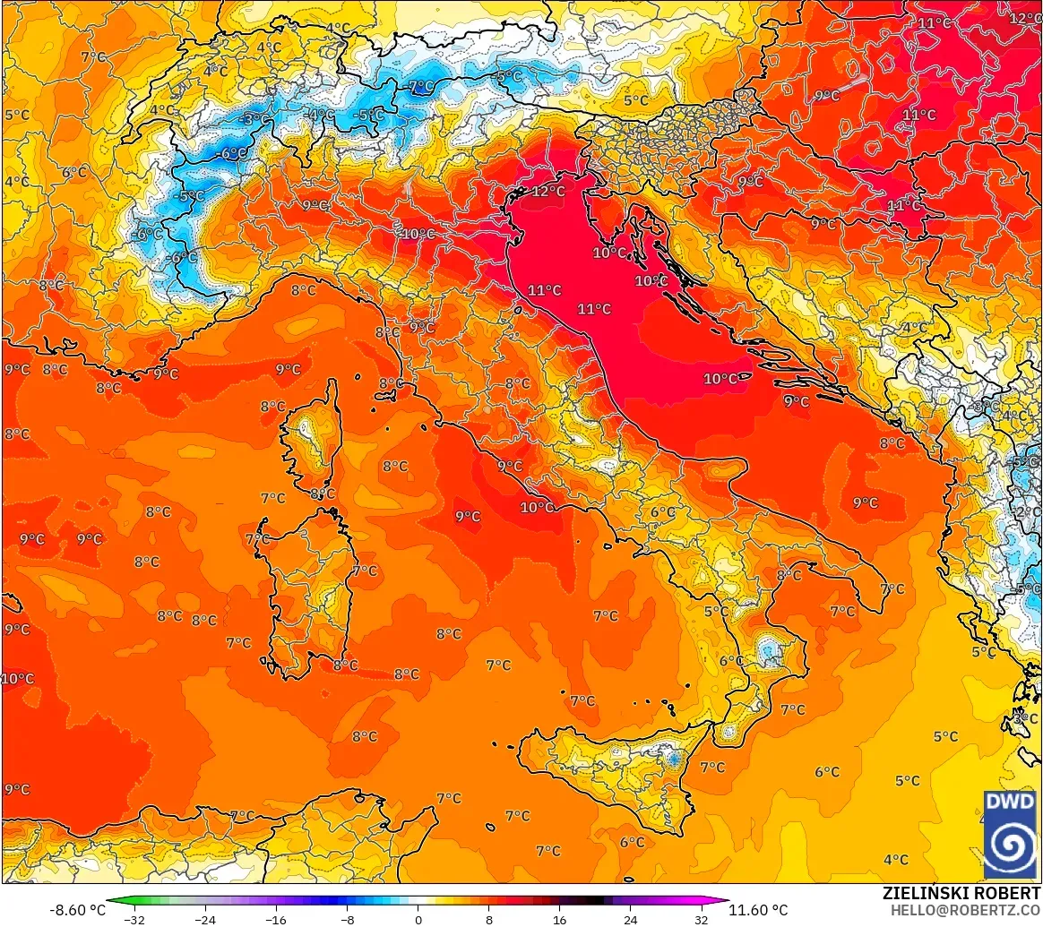 ICON modelo - Italia, Anomalía de temperatura a 850 hPa