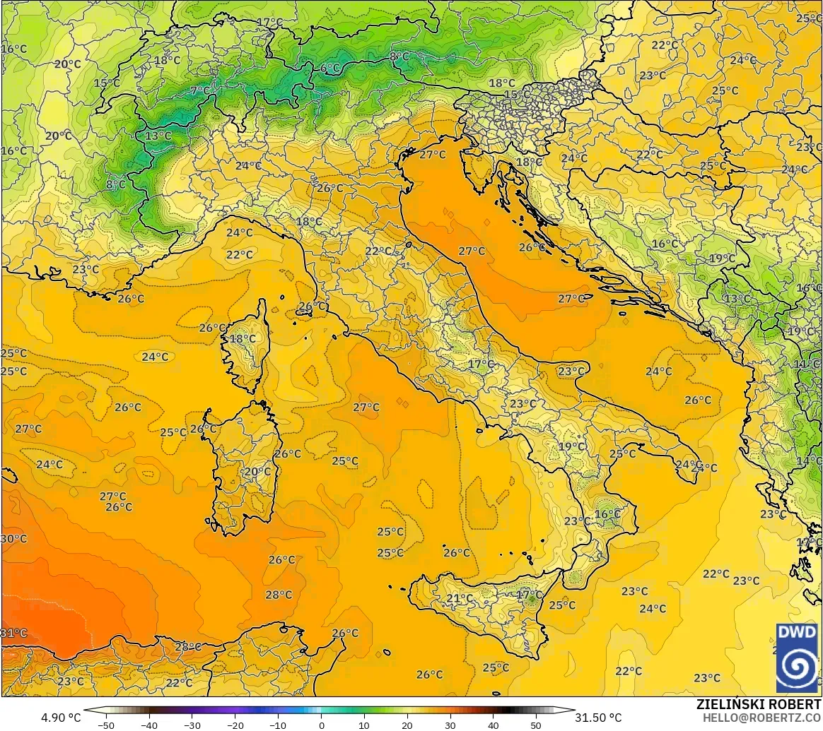 ICON modelo - Italia, Temperatura a 850 hPa