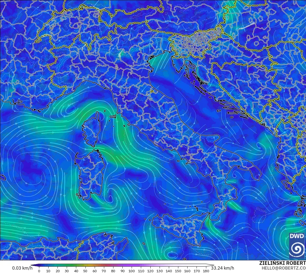 ICON modelo - Italia, Viento a 10 m