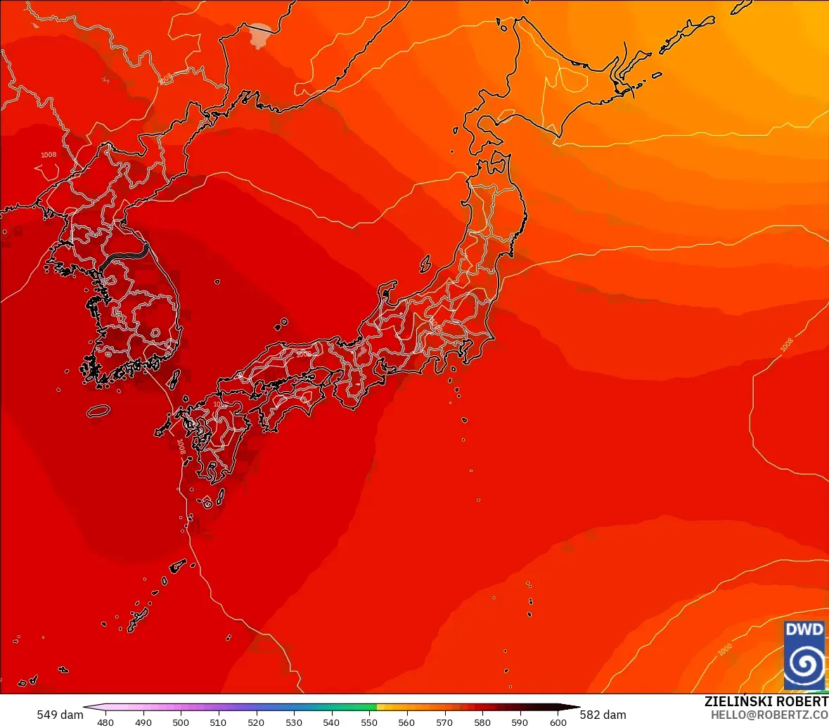 ICON modelo - Japón, Altura geopotencial a 500 hPa