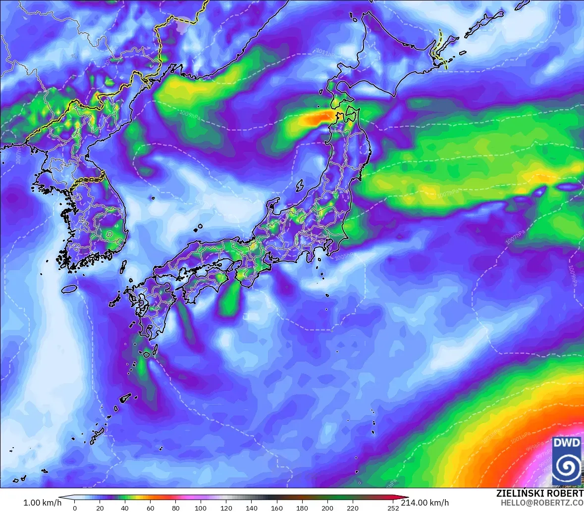 ICON modelo - Japón, Ráfagas de Viento Máximas