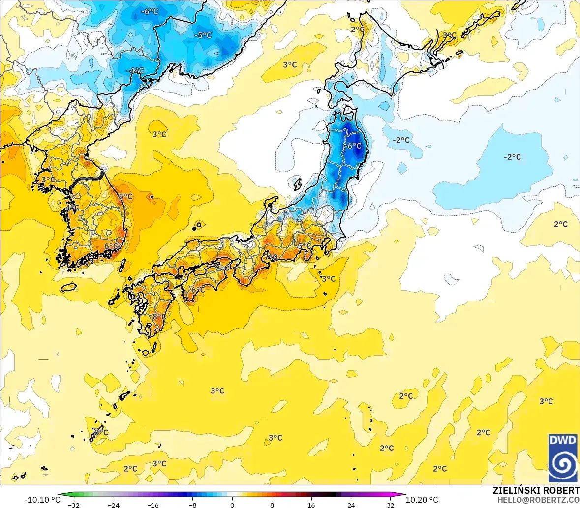 ICON modelo - Japón, Anomalía de temperatura a 2 m