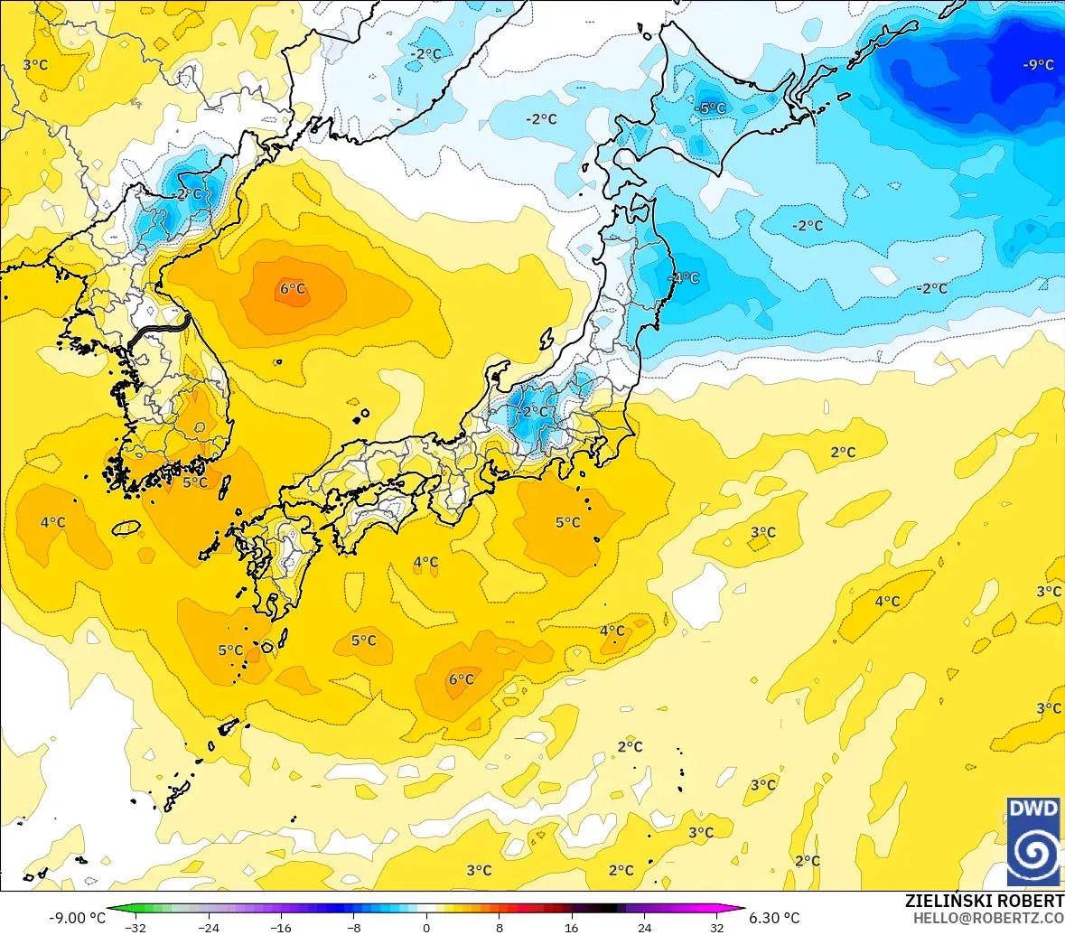 ICON modelo - Japón, Anomalía de temperatura a 850 hPa