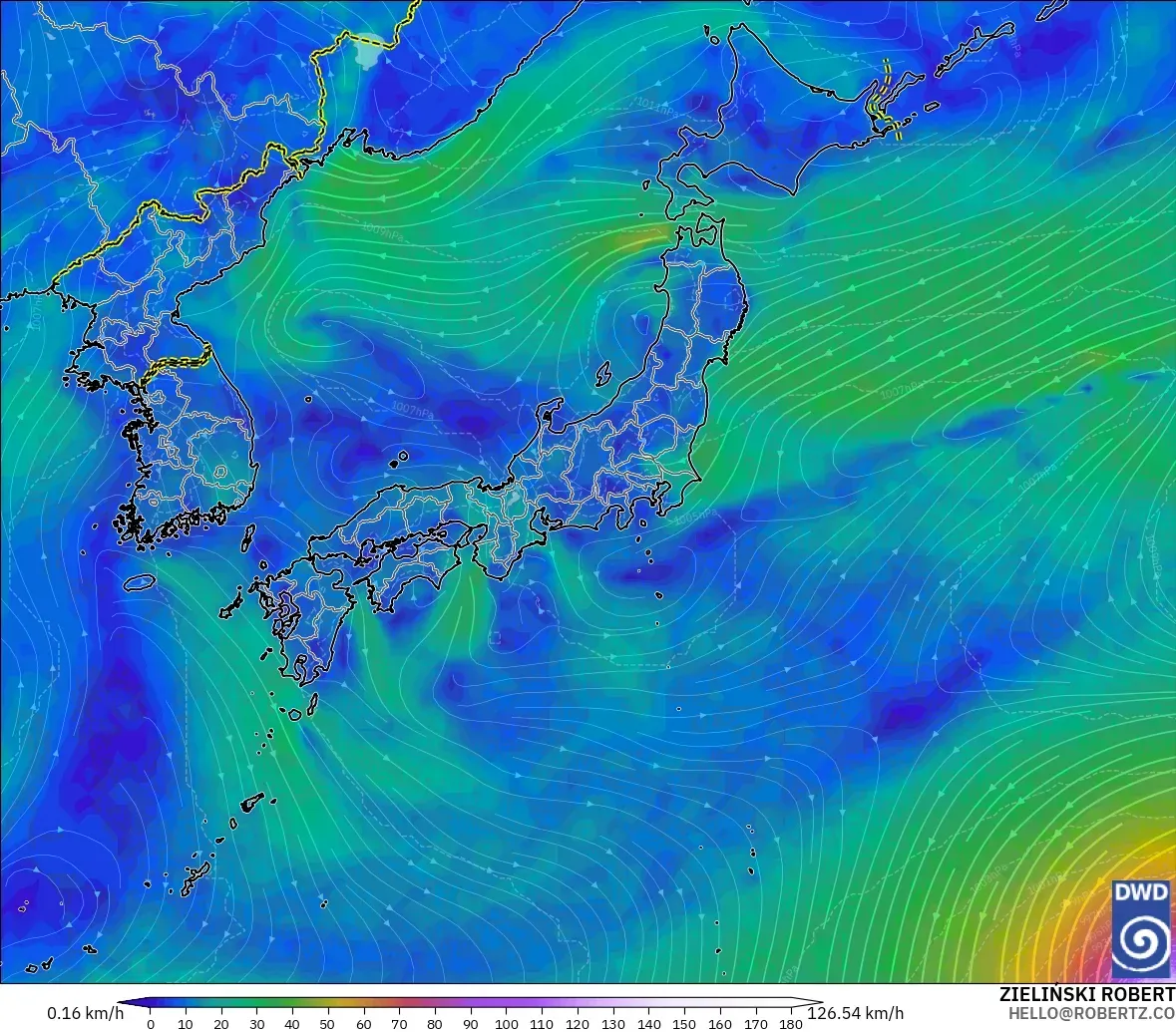ICON modelo - Japón, Viento a 10 m