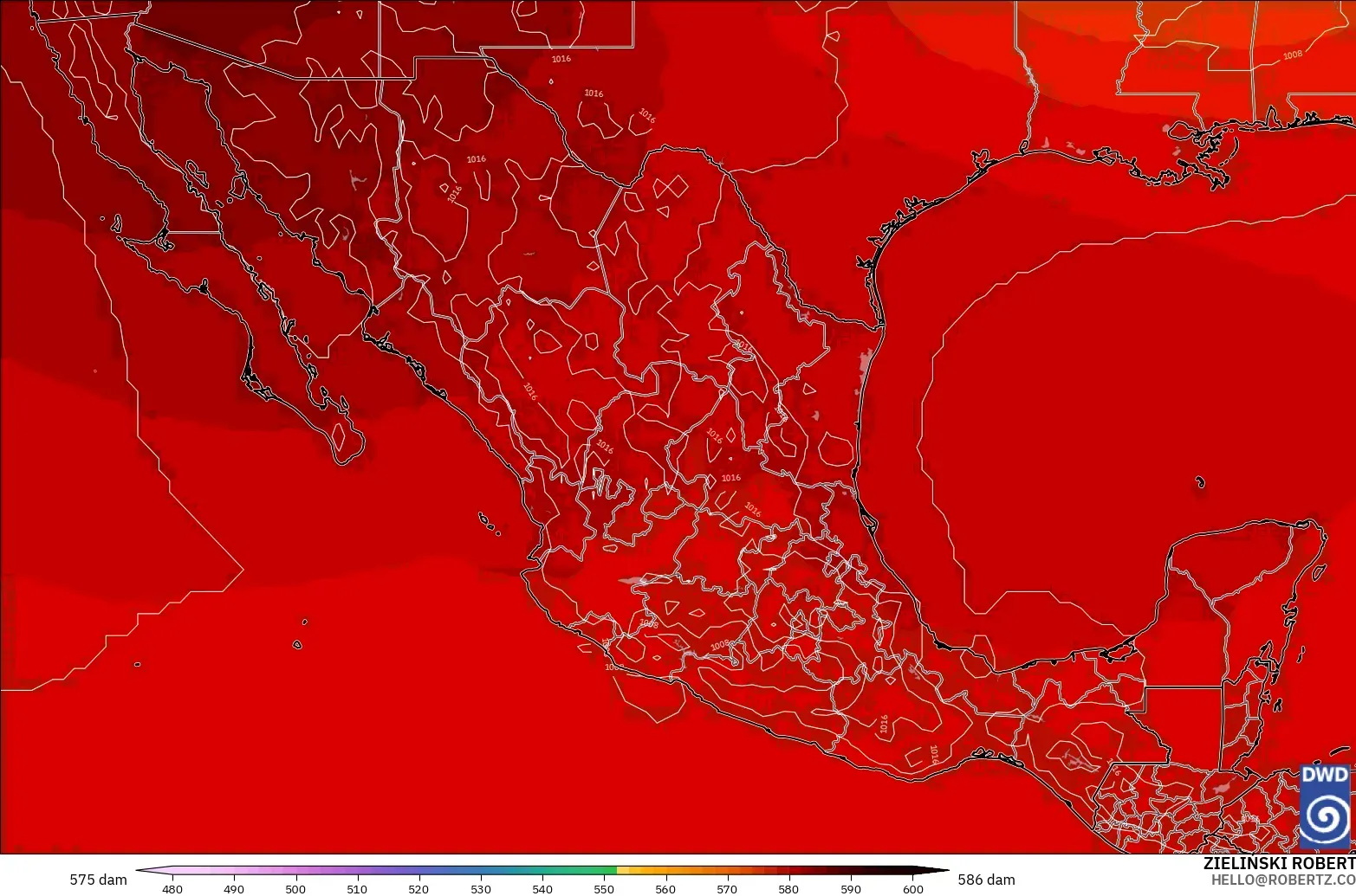 ICON modelo - México, Altura geopotencial a 500 hPa